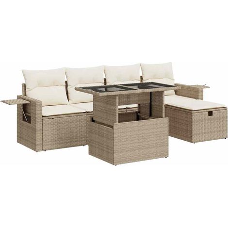 vidaXL Set Divano da Giardino 6 pz con Cuscini Beige in Polyrattan (1/5)
