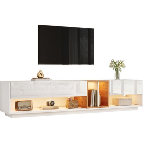 Mobile porta TV con illuminazione LED controllabile tramite app, 3 ante e sistema di gestione dei cavi, 190x38x42 cm, bianco (1/5)