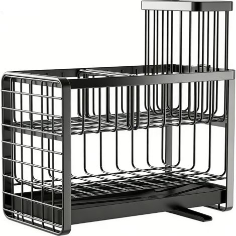 Küchenschwammhalter aus Edelstahl, Spülbeckenbox, Geschirrspülbürste, Arbeitsplattenorganizer mit hoher Bürste, 2-lagig, schwarz. (1/5)