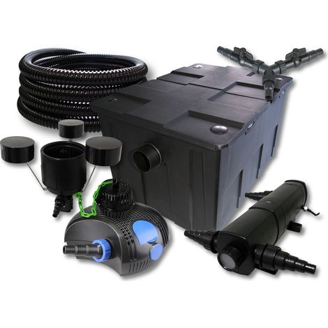 SunSun Komplettset: CBF-550 Teichfilter bis 60000 L Teichfilteranlage, CTF-12000 Teichpumpe 12000l/h 100W, CUV-236 Teichklärer 36W, 25m Teichschlauch 25 mm, CSP-250 Skimmer 2500l/h 45W, Y-Verteiler