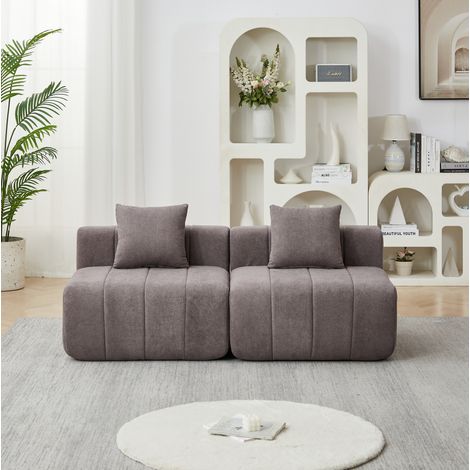Divano modulare a 2 posti in ciniglia, design ispirato ai tasti di pianoforte, non richiede montaggio, con cuscini, grigio (1/5)