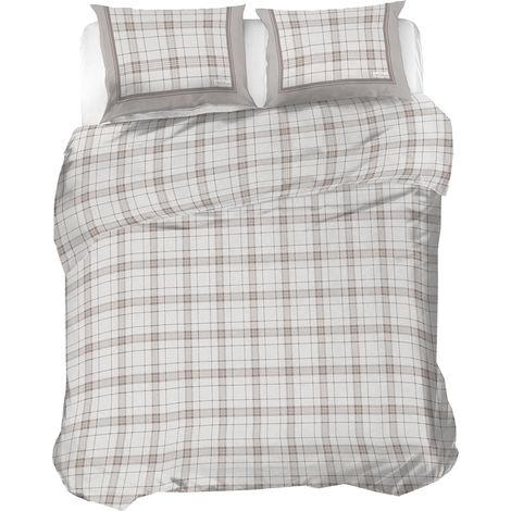 Parure de lit Double en Flanelle 100% Coton, Housse de Couette 250 x 200 cm et taie d'oreiller 52 x 82 cm, fabriquée en Italie, Housse de Couette Lavable en Machine à 40°, Motif (1/5)
