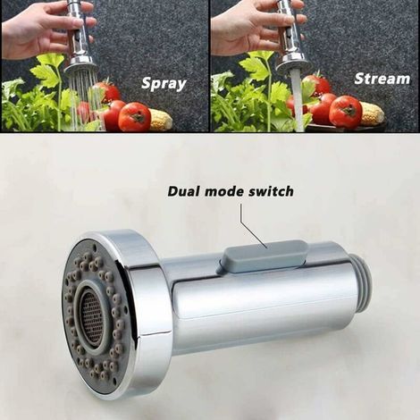 Douchette pour Robinet Cuisine - 2 Modes - Tête Robinet Cuisine - Remplacement Douchette pour Rétractable Mitigeur Cuisine - Noir - Chromé - G1/2 (1/3)