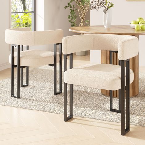 Silla de comedor en tejido efecto lana beige con patas de metal, ergonomica, 51,5 x 54 x 72 cm (1/5)