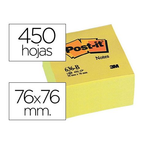 Post-It 636-B nota autoadhesiva Plaza Amarillo 450 hojas Autoadhesivo