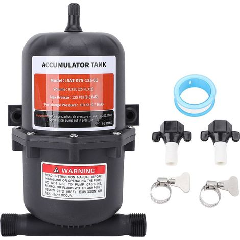 Eujgoov RV Accumulateur de Réservoir d'eau pré-pressurisé Maximum 125psi 0,75L avec 2 Pinces 1 PTFE Tape Mini Pressure Tank for RV Boat Food Beverage. (1/5)