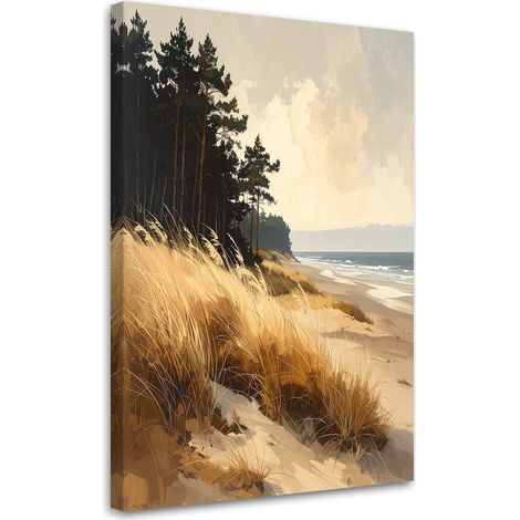 Cuadro sobre Lienzo, Vista de playa con dunas junto al mar, 30x45