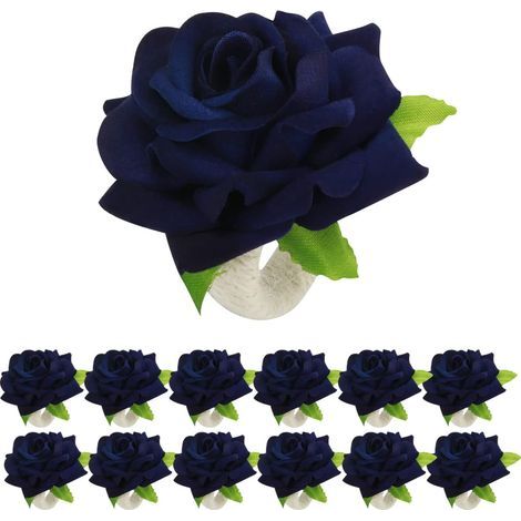 Round floral pattern napkins for wedding, Christmas and Easter decorations (navy blue), set of 12 (1/5)