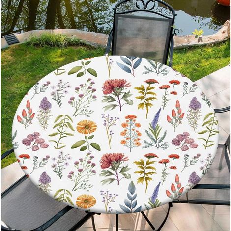Nappe ronde d'extérieur imperméable avec élastique 90 cm, étanche, lavable, motif floral