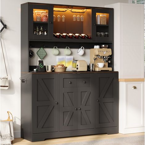 Meuble de cuisine haut 140 x 40 x 173 cm MDF noir LED RGB prises rangement cuisine - CHICFURN (1/5)