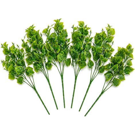 Pack of 6 x 32cm Artificial Leafy Foliage Stem Plant Faux Green Decorative Fillers (1/5)