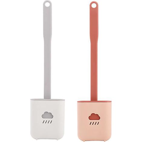 2pcs Brosse WC, Plate Brosse De Toilettes en Silicone AntibactéRienne Kit Brosse WC Et Support, SéChage Rapide Brosse WC Silicone, Suspendu Brosse Toilette en Silicone Ensemble (Gris + Rose) (1/5)