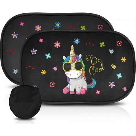 Tendina parasole per auto per bambini (2 pezzi) - Protezione UV certificata - Misura universale 51 x 31 cm con ventose - Design Unicorno (1/5)