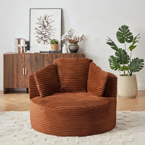 Fauteuil rond en velours côtelé orange pour salon en corduroy (1/5)