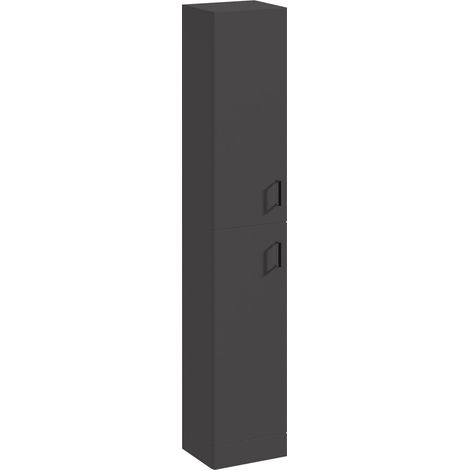 Modern Bathroom 2 Door Tall Storage Unit Cabinet - 350 x 300mm, Satin Dark Grey, Soft Close Doors