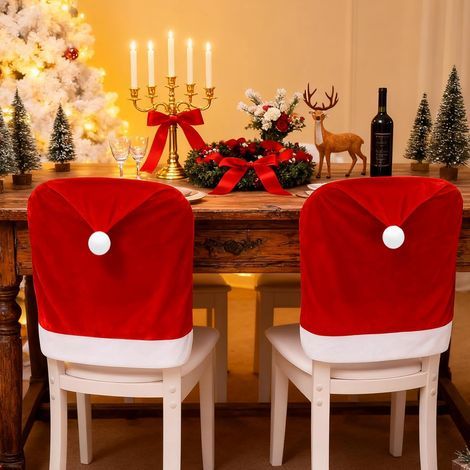 Set mit 4 Weihnachtsstuhlhussen für Küchen- und Esszimmerstühle, dehnbare elastische Bezüge, festliche Weihnachtsdekoration für die Küche, Weihnachtsdekoration für Zuhause. (1/5)