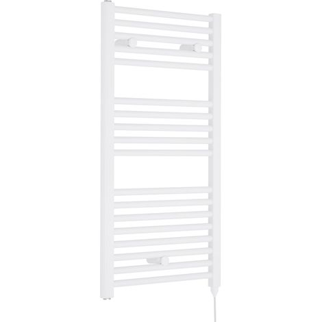 Balterley Ellastone Contemporary Electric Vertical Round Towel Rail with 18 Rails, 920mm x 480mm, 500 Watt Heated Bathroom - Gloss White