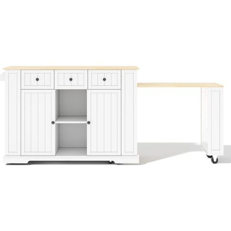 Îlot de cuisine mobile en MDF avec table extensible, bar rétractable, roulettes, étagères réglables 138 (213) x 55 x 93 cm (1/5)
