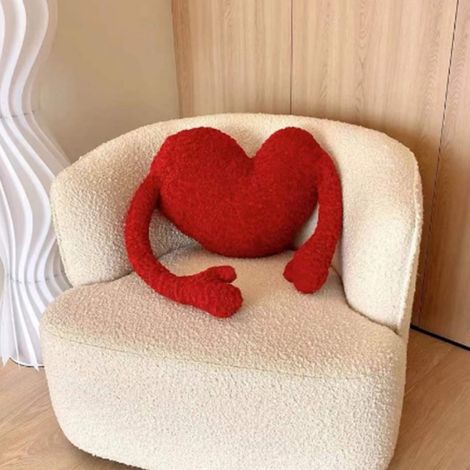 Rotes, herzförmiges Kissen mit weichem, bequemem Plüschbezug und Cartoon-Motiv, dekoratives Spielzeug für Wohnzimmer, Schlafzimmer, Büro, beidseitig symmetrisch (1/5)