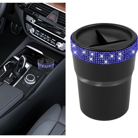 Mini poubelle de voiture universelle, range-monnaie et clés, décoration diamant bleu, s'adapte à tous modèles. (1/5)