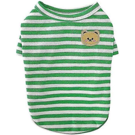 Camiseta de verano a rayas para perros, chaleco informal de algodón para mascotas, cómodo disfraz para perros, camiseta para cachorros, ropa transpirable para perros, color verde. (1/5)