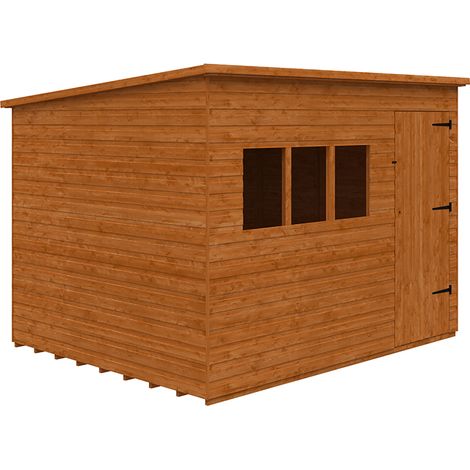 10 x 8 Feet Deluxe Pent 12mm Shed - Solid Wood/Softwood/Pine - L295 x W235 x H217.3 cm - Burnt Orange