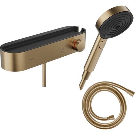 Set de ducha termostática HANSGROHE ShowerTablet Select + Flexo Isiflex + Teleducha Pulsify Select S (3 tipos de chorro) – Bronce cepillado (1/4)