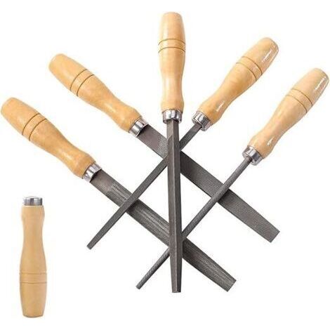Ensemble de limes en acier à haute teneur en carbone avec manches en bois Lime pour bois, métal, plastique, 5 pièces (lime en acier, moyenne)