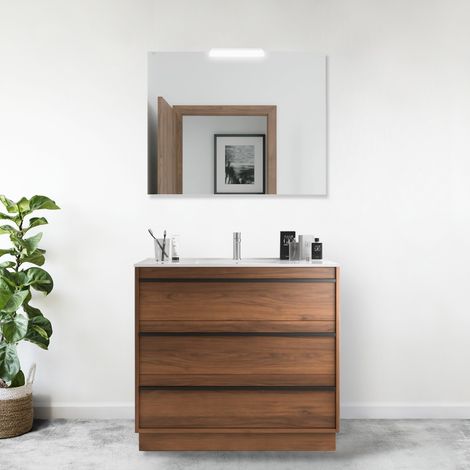 Mobile bagno a terra 100 cm 3 cassetti in legno noce maya con lavabo ad incasso - Astoria - 60 cm Standard - Misura: 60 cm - Accessorio: Standard