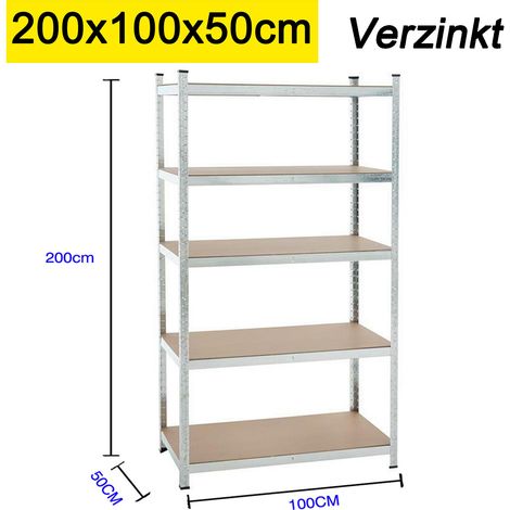 Schwerlastregal Lagerregal Kellerregal Metall Werkstattregal Regal Steckregal ,Lagerregal mit 5 Regalböden,bis 875 kg belastbar ,200x100x50cm,Verzinkt (1/5)