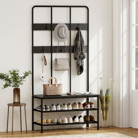 Appendiabiti da ingresso 3 in 1 con panca e scarpiera, nero OKMYHOME (1/5)