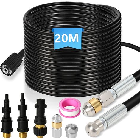 Wolketon Kit desatascador 20m 160Bar con boquillas rotativa y fija y adaptadores