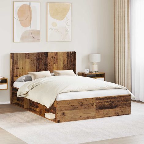 vidaXL Bettgestell mit Stauraum und Kopfteil Altholz 120 x 190 cm (1/5)