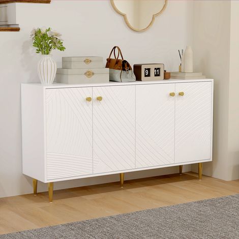 Mobile contenitore da soggiorno con ripiani regolabili e ante, 140 x 35 x 77,5 cm, bianco.