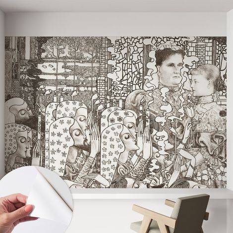 Papier peint adhésif autocollant pour salon chambre à coucher peint imprimé pour mur Portraits floraux 152x104 cm (1/5)