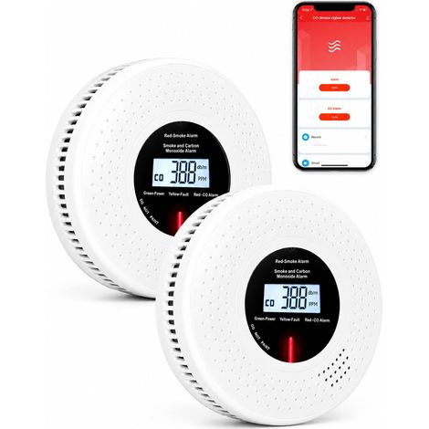Détecteur Intelligent de Fumée et Monoxyde de Carbone Zigbee, Passerelle requise, durée de vie 10 ans, données LCD en temps réel, alarme 85 dB, contrôle par application (1/5)