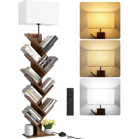 Bibliothèque Arbre en Bois 9 Niveaux avec Lumière, Étagère d’Angle avec Télécommande et Minuteur – Meuble Compact pour Livres, CD, DVD, Salon, Chambre, Bureau (1/5)