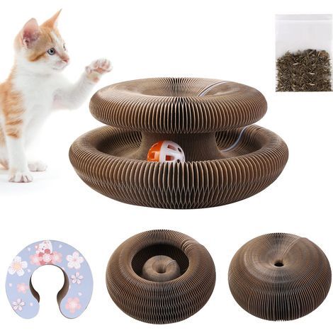 Katzenkratzbaum – Magisches, faltbares Spielzeug aus Wellpappe – Interaktives Katzenspielzeug mit Glöckchen und Katzenminze – MMCD-ZGL-04885 (1/5)