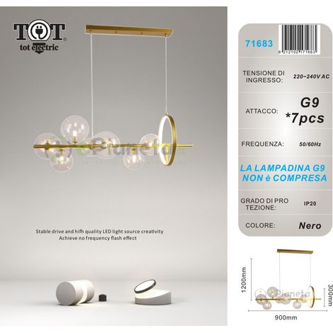 Lampadario sospensione 7 sfere attacco G9 bolle trasparenti in vetro luce con cerchio da soffitto nero argento design moderno Oro