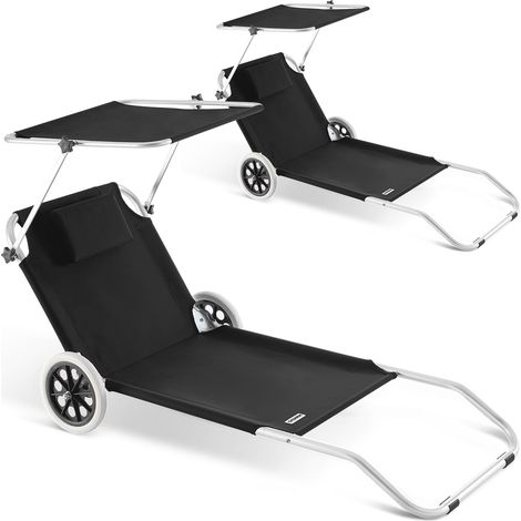 CASARIA® 2x Tumbonas Plegables 2 Ruedas Parasol Silla Playa Portátil Reclinable Cojín Balcón Terraza Exterior Antracita (1/5)