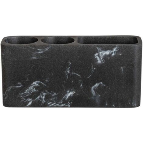 QORVA-Set d'accessoires salle de bain , Porte brosse à dent 3 compartiments et Rangement tiroir salle de bain vide poche Novara, polyrésine effet marbre, gris - noir (1/4)