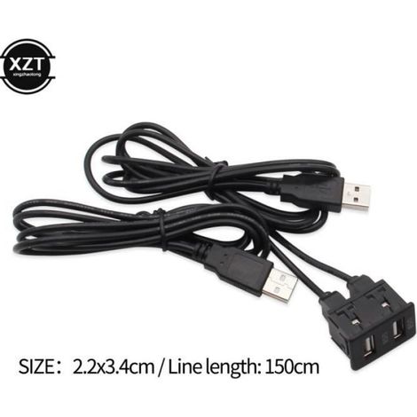 Adaptateur USB - Câble d'extension 150 cm - Montage encastré tableau de bord voiture - Pour Volkswagen Toyota - 2 ports USB (1/4)