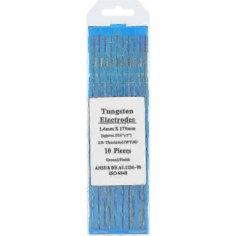 Électrode de tungstène WT20 professionnelle, thoriée à 2 % pour machine à souder TIG (1,6 mm x 175 mm) (1/2)