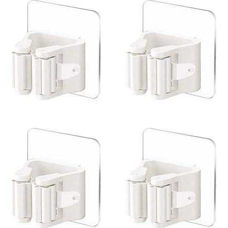 CSPARKV 4 Pieces Self-Adhesive Wall Mounted Mop Holder Wall Mounted Broom Hanger No Drilling Broom Gripper White Mop Broom Holders Broom Hanger for Bathroom Door