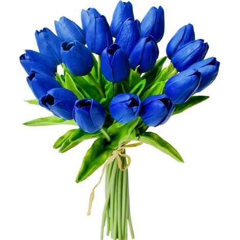 Tulipanes artificiales de seda azul real para decoración nupcial, flores falsas de 13,5 pulgadas, ramo de 20 unidades, ideal para centros de mesa y bodas. (1/5)