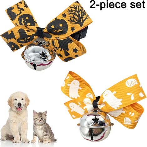 Lot de 2 colliers pour chat d'Halloween avec nœud papillon amovible, collier de sécurité à ouverture rapide avec clochettes (taille ajustable de 22 à 36 cm) (1/5)