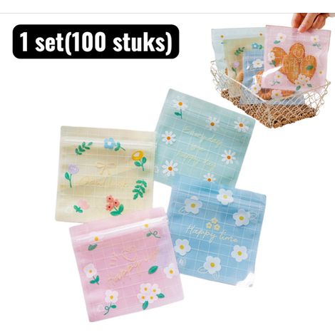 lot (100 pièces) - Sacs sous vide - Sacs à fermeture hermétique - Sacs alimentaires refermables - Transparents et imperméables pour la préparation des repas - Congélation et voyages - Motif floral (1/5)