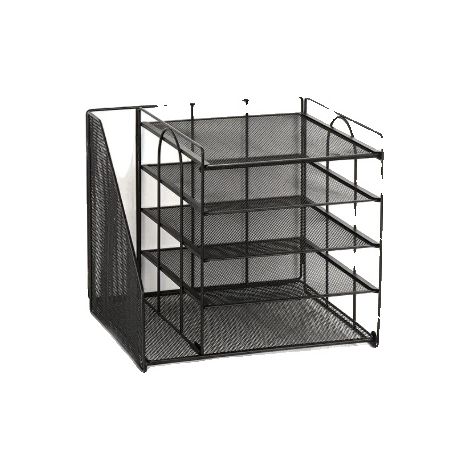 Organizador de archivos, diseño para montaje en pared, construcción de malla de 5 niveles, negro - 31x31x28cm (1/2)