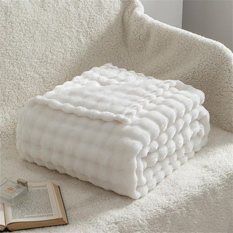 Unisex-Mikrofaser-Fleecedecke in Beige, ultraweicher Bubble Velvet, Bettdecke oder Sofadecke, 150 x 200 cm
