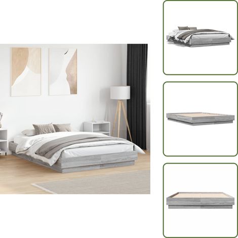 The Living Store Cadre de lit sans matelas sonoma gris 135x190 cm - Cadre De Lit - Lit Double - Lit En Bois - Sommier - Bois D'ingénierie (1/5)